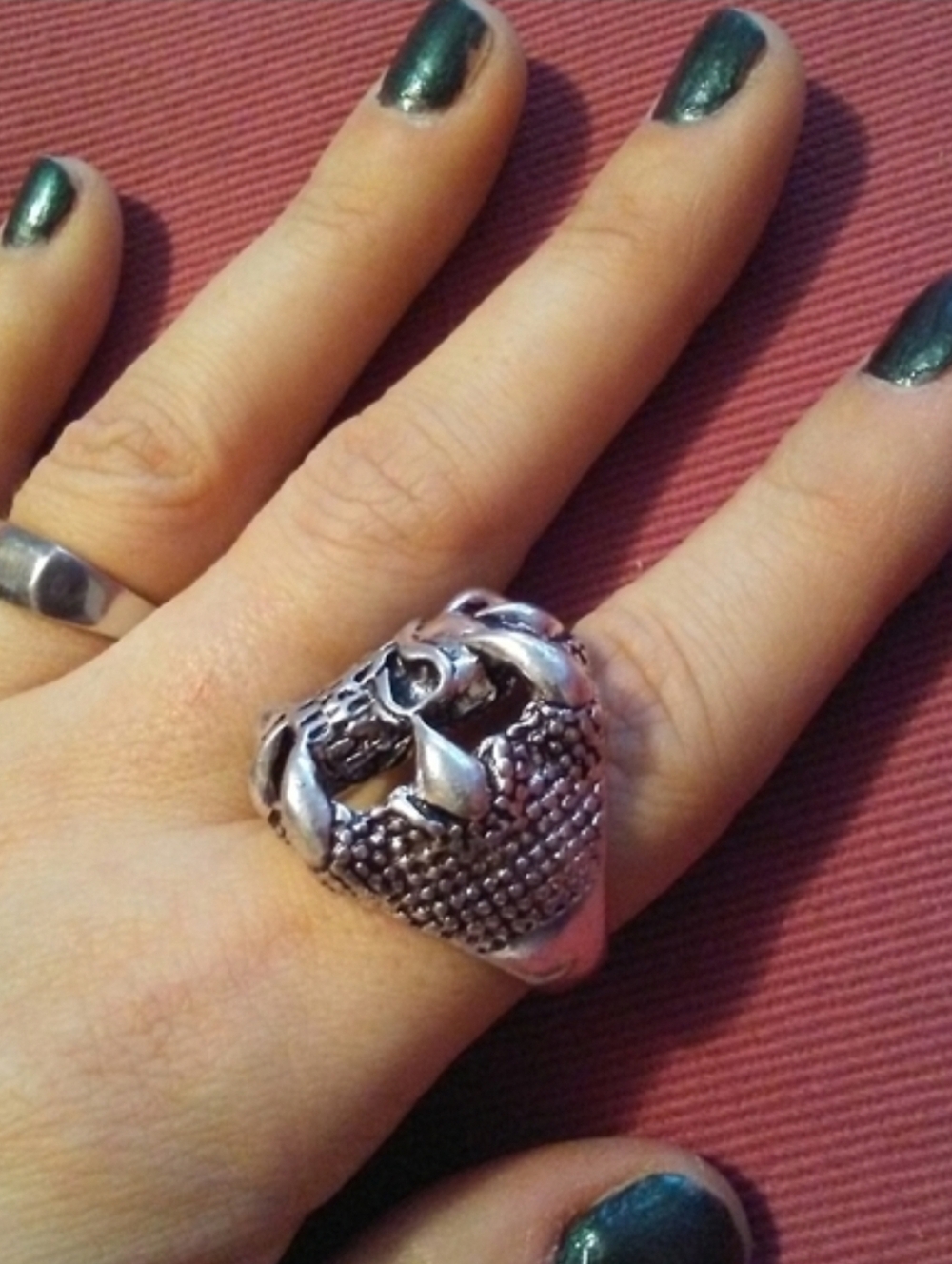 Big Silver Skull Scales Claws Ring Mens Unisex Biker Goth Heavy Metal Rock Sz 10